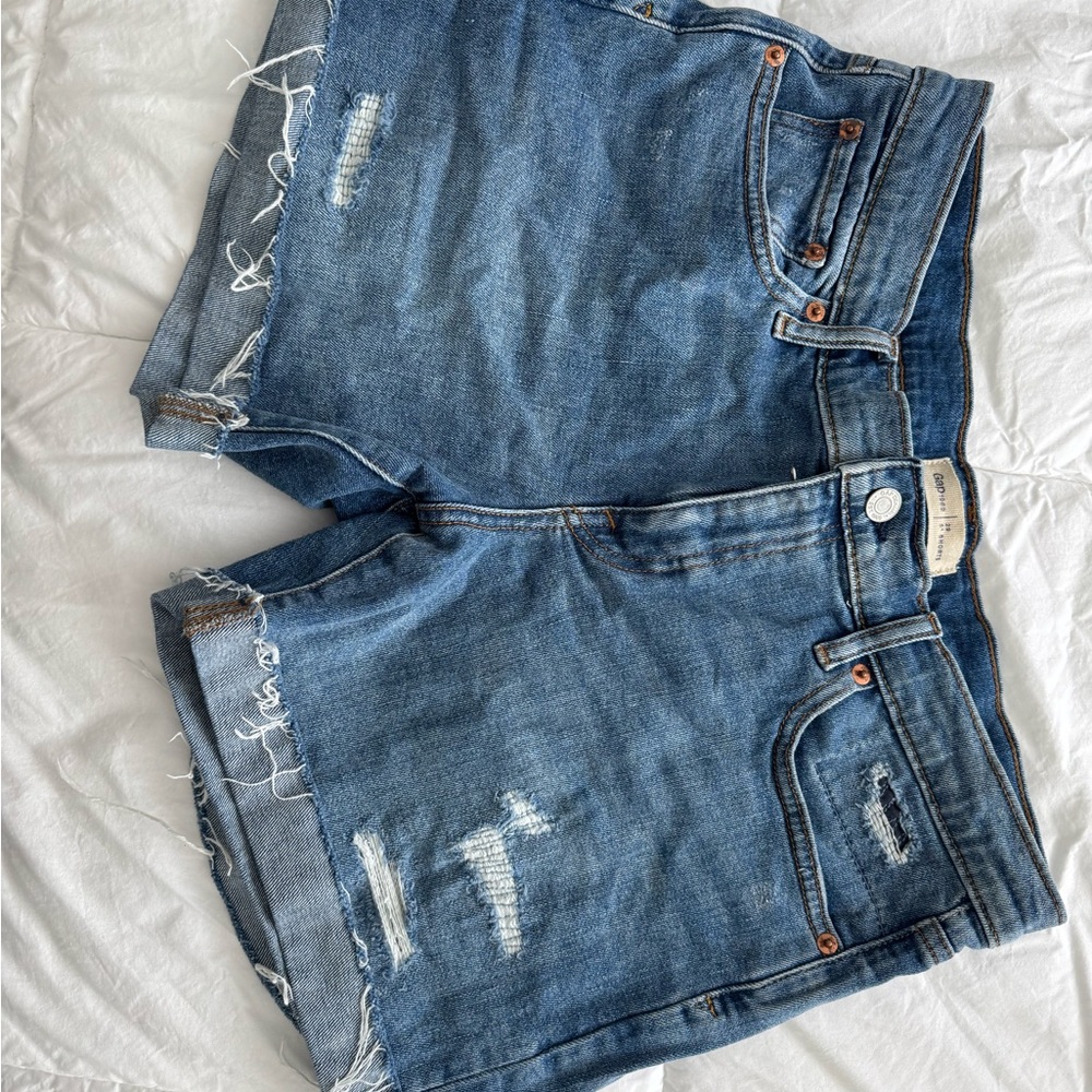GAP Mid-Rise Blue Jean Shorts with Distressed Details